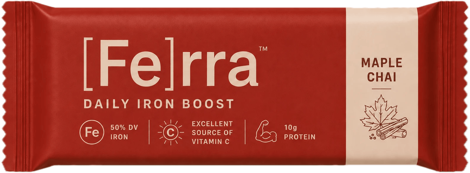 A Ferra Maple Chai bar, iron-forward nutrition in a grab-and-go format.